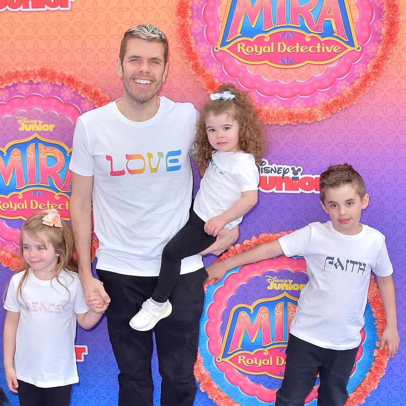 Mario Lavandeira (aka Perez Hilton) with his two daughters and son at a Mira Royal Detective event