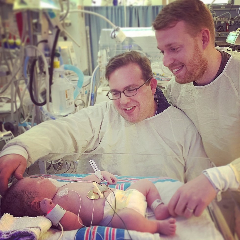 Couple meeting new son in hospital