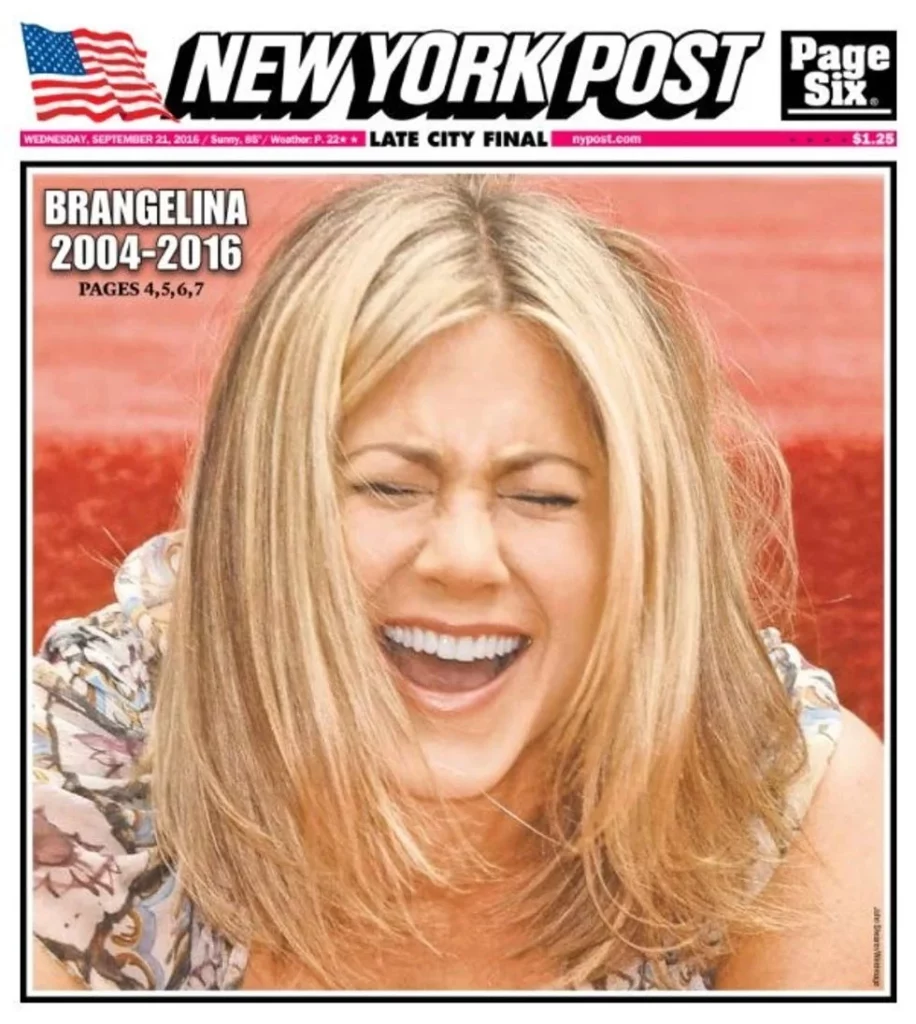 Image of Jennifer Aniston on cover of New York Post