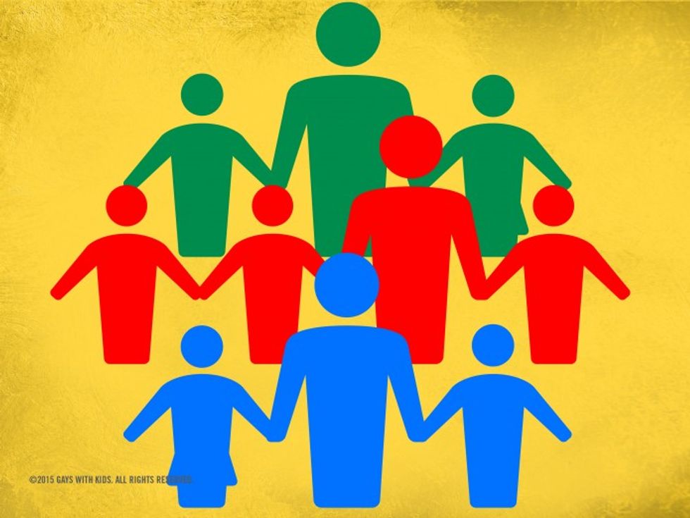 Graphic of single men holding childrens' hands