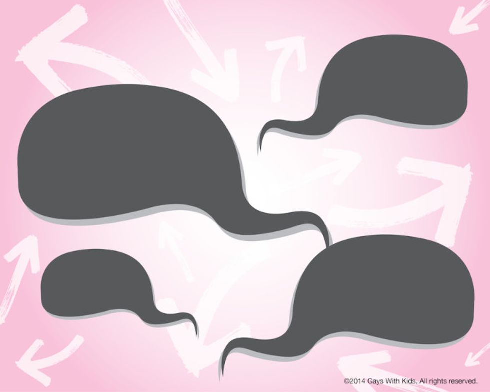 Graphic of sperm on a pink background
