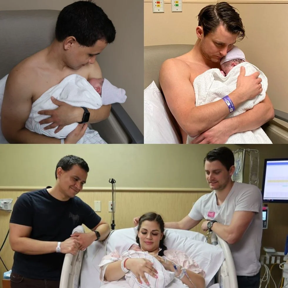 fathers holding newborn son right after birth